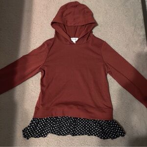 Kids Maroon Hoodie Sweatshirt Black White Polka Dot Ruffle Hem